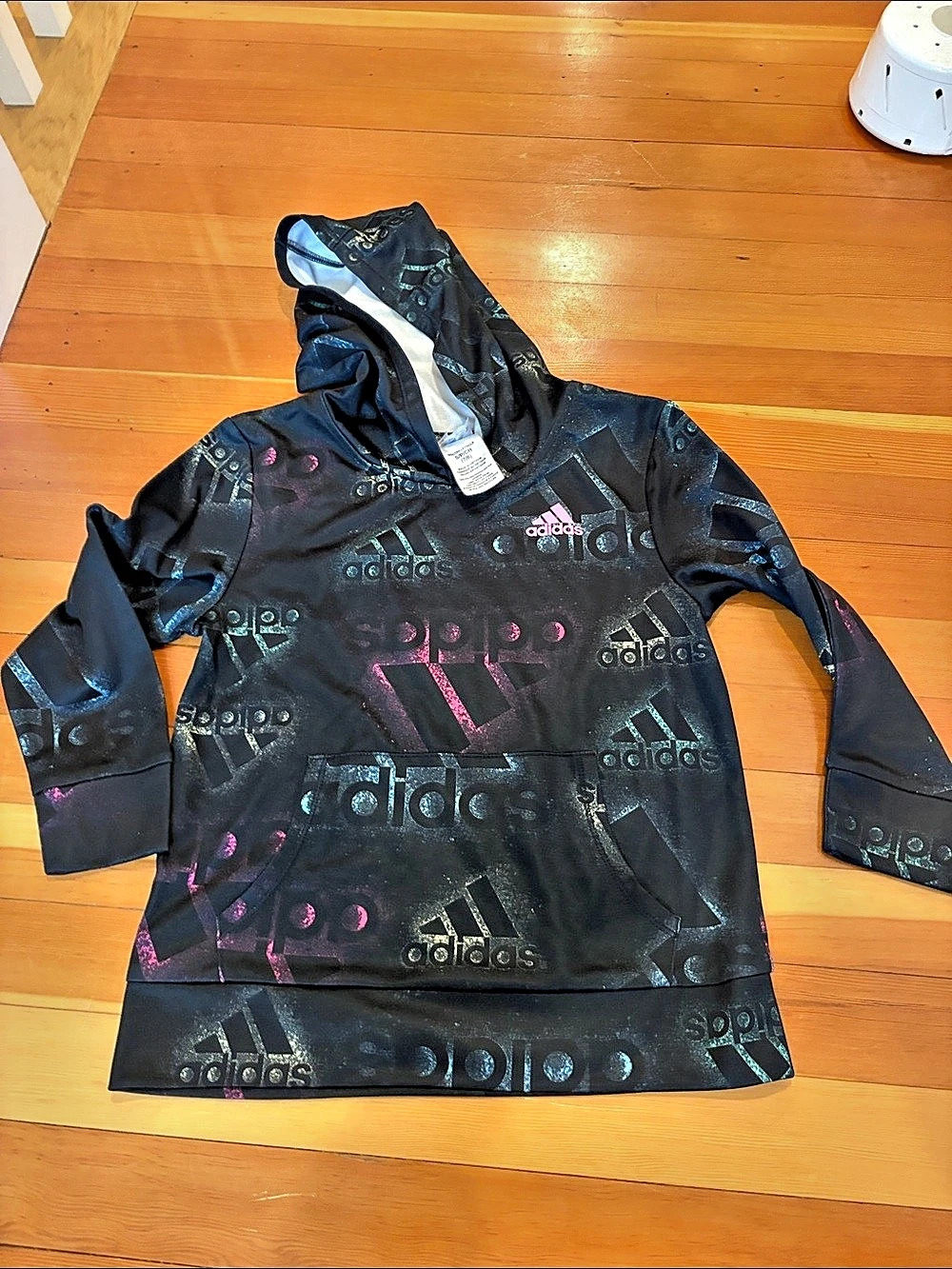 adidas Girls Black & Pink Hoodie Size 7-8 NWOT